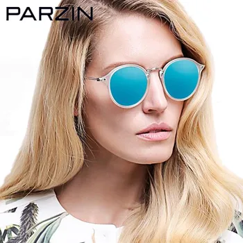 

PARZIN Vintage Tr90 Polarized Sunglasses Women Retro Lovers Round Sunglasses Men Driving Glasses With Case Black 8077