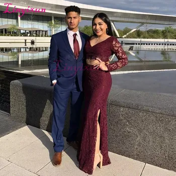 

Linyixun Navy Blue Trim Fit Tuxedos for Men 2 Buttons Notched Lapel Wedding Wear Two Pieces Suits (Jacket+Pant)