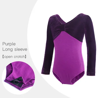 Новое поступление, Осенний теплый вельветовый хлопковый Леотард для гимнастики и танцев, балетный купальник с длинными/короткими рукавами для маленьких девочек - Цвет: Purple