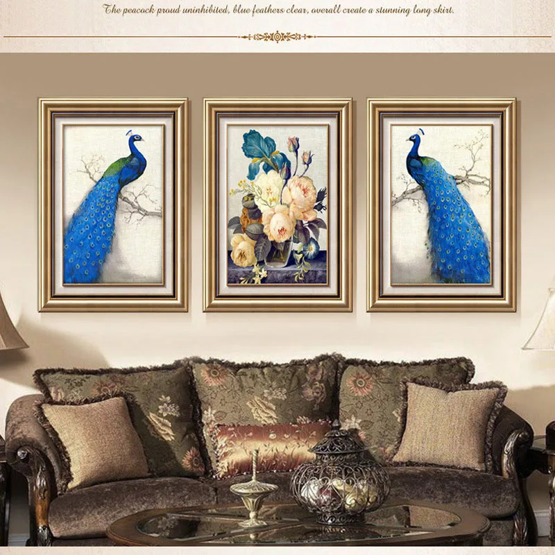 

QIANZEHUI,DIY 5d Diamond Rich peacock triptych Embroidery,Round Diamond Full rhinestone Diamond painting cross stitch,needlework