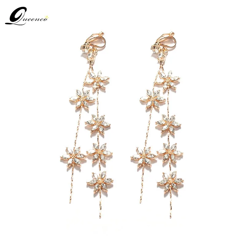 

Crystal Tassel Drop Earrings Dangle Earring Wedding Earrings Silver/Gold Floral Ear Clip New Fashion Women Jewelry