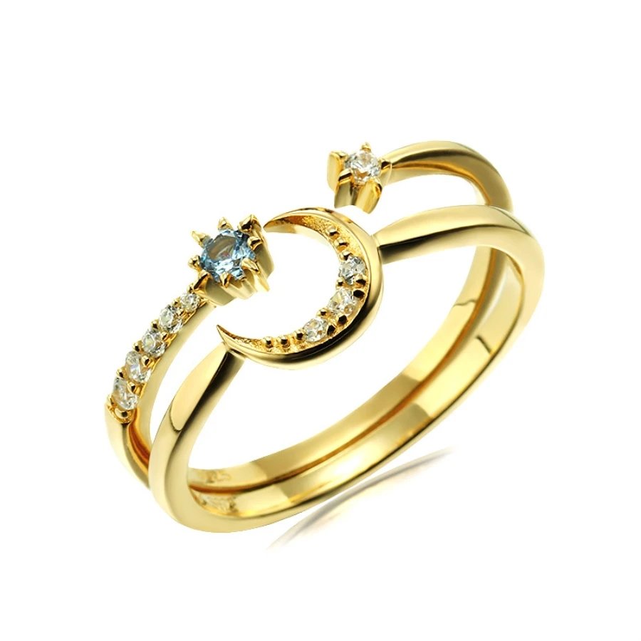 

Luxury 14k Ring Sets Simple Bridal Gold Jewelry Star Moon CZ Ring Three Stone Finger Decorating for all Women