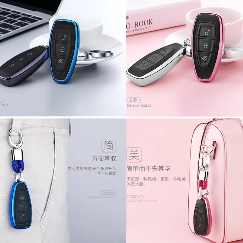 

Soft TPU Car Key Protect Case Cover For FORD C-MAX FOCUS RS ST Fiesta Hatch car styling key ring shell cover 2018 keychain