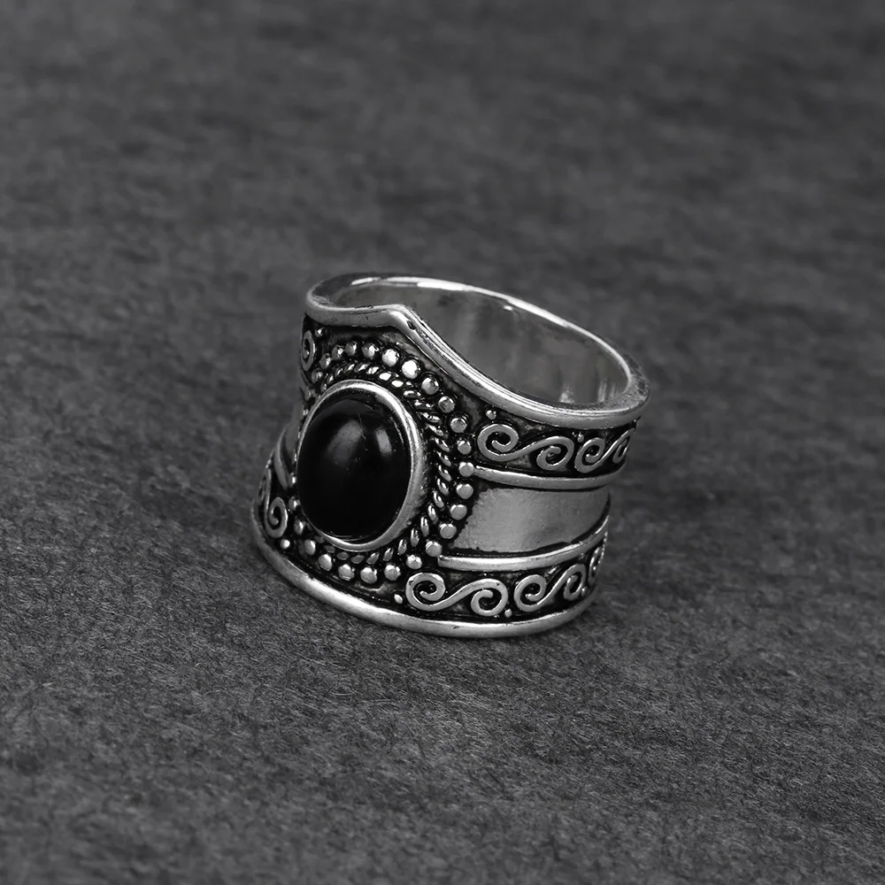 Винтажное античное тибетское серебро, размер 5-11, женское черное Радужное лунное кольцо с натуральным горным хрусталем, богемное стильное очаровательное Ювелирное кольцо