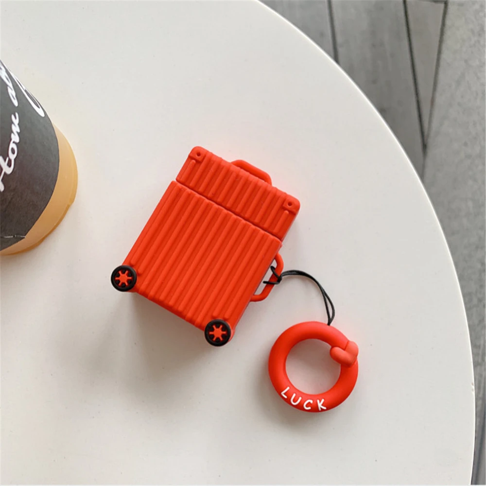 Милый чемодан чехол для Apple гарнитура наушники 2 кремниевое наружное покрытие Bluetooth Беспроводной наушники Air стручки защиты Box кольцо для ключей