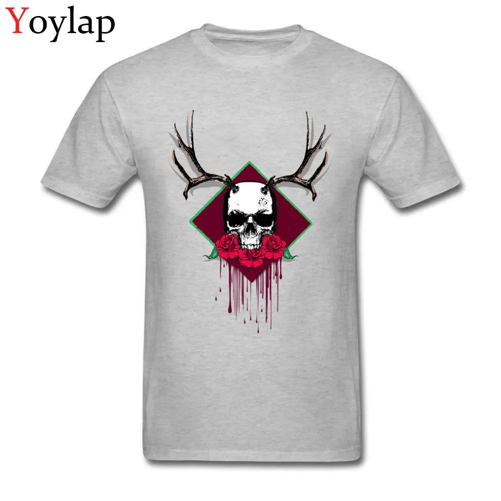 Casual Tops T Shirt Funky Round Neck Skull and Rose Tattoo Blood 100% Cotton Student T Shirts Group Summer/Autumn Tee-Shirt grey