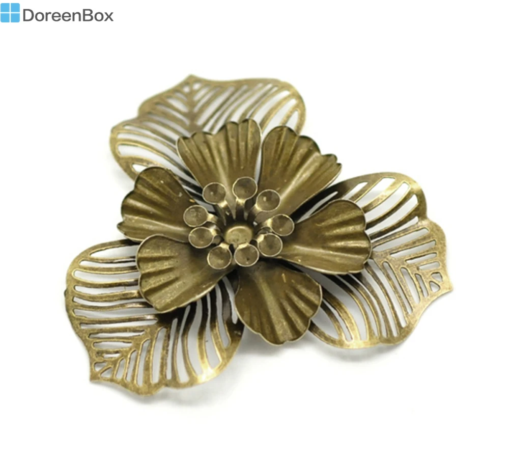 Doreen Box Lovely Antique Bronze Filigree Flower Embellishment Findings 4.7cm(1-7/8"), sold per lot of 20 (B17634)