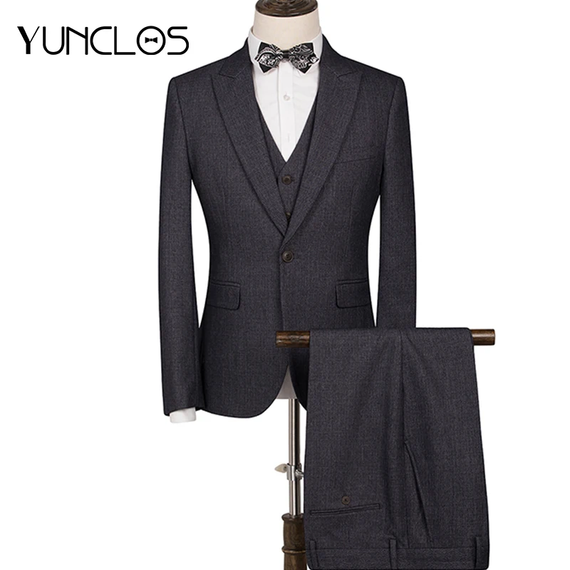 

YUNCLOS Autumn New Wedding Men Suit One Button 3 Pieces Slim Fit Men Tuxedos fato homem Party Dress Male Elegant Suits