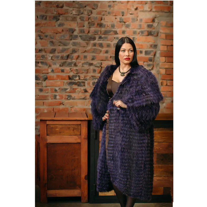 

FURSARCAR 2020 New Fashion Loose Cape Plus Size Luxury Natrual Silver Fox Fur Jacket With Turndown Collar Women Solid Fur Coat
