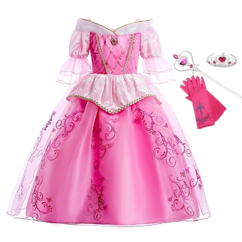 

Girls Sleeping Beauty Dress up Clothes Kids Flare Sleeve Aurora Princess Party Cosplay Costume Girl Christmas Ball Gown