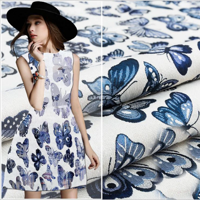 

HLQON cotton top grade yarn dyed brocade jacquard butterfly fabric for dress women cloths tissue patchwork suit trousers