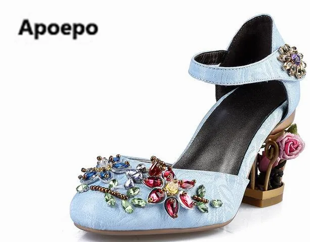 blue velvet high heel shoes