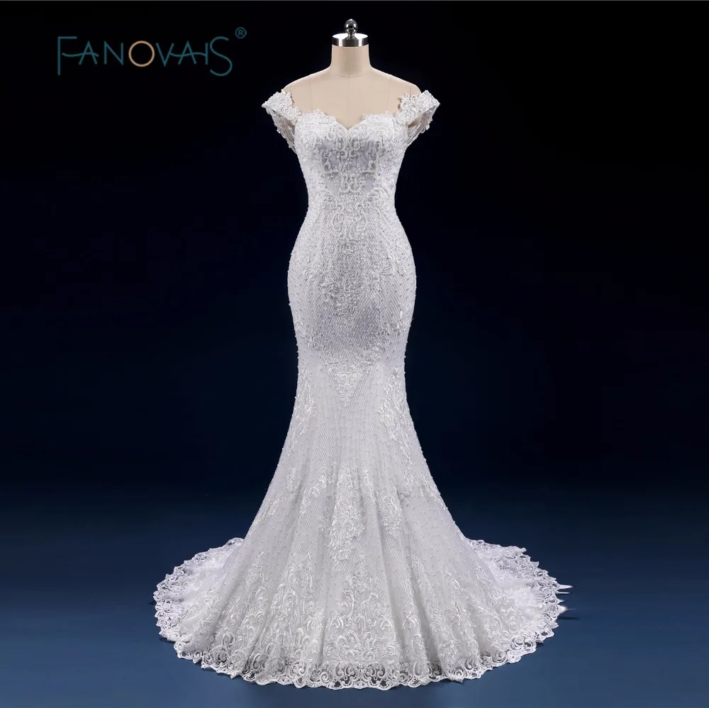 Buy Luxury Full Beads Pearl Wedding Dress Mermaid Lace