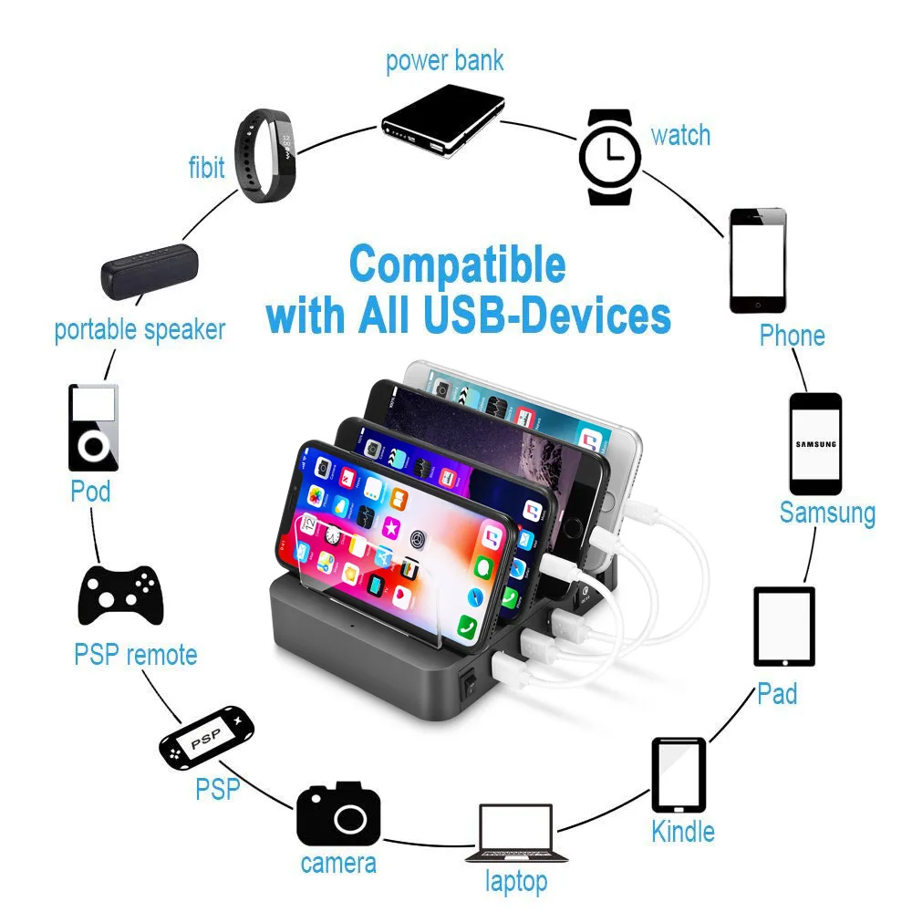 Быстрый док-станция для зарядки с USB 4-Порты и разъёмы быстрое зарядное устройство QC 3,0 нескольким устройствам нескольких устройств Зарядное устройство органайзер для Apple iPad iPhone