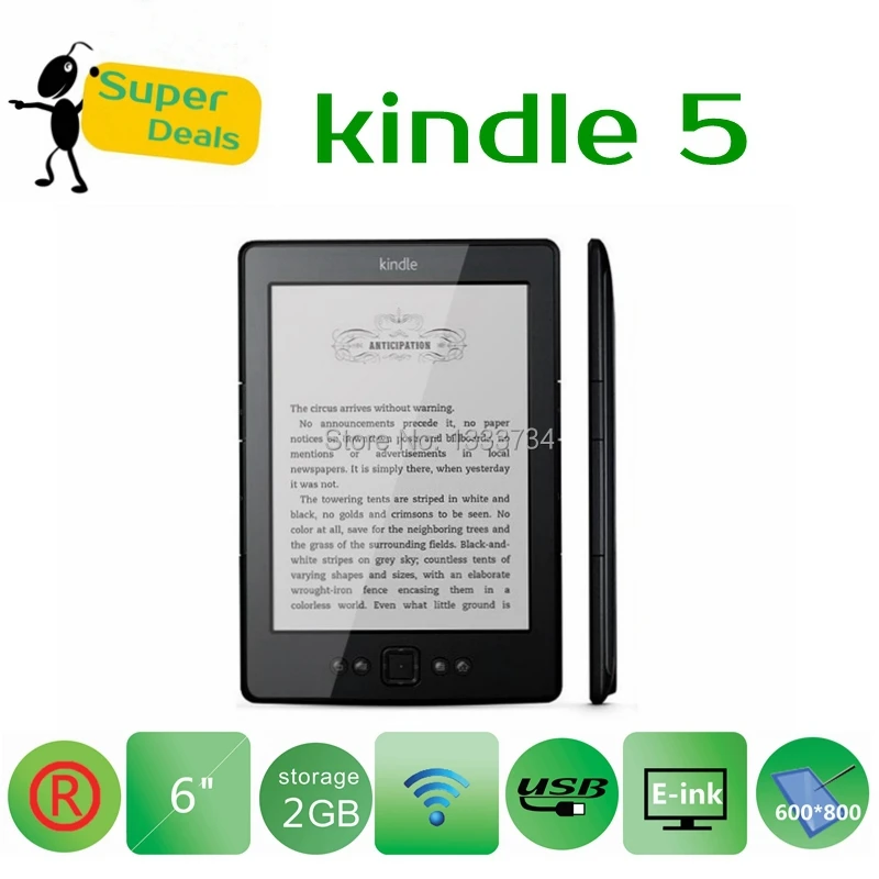 (amazon Kindle 5 + MP3)Original 6" 2GB WiFi USB Eink Ebook Reader 6 inch Mini E-ink E-book Ereader(kobo touch Nook 2 3 in store) |