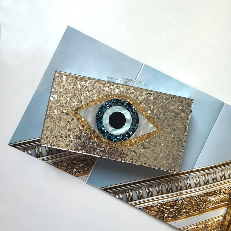 Блестящий акриловый Золотой вечерний клатч с принтом глаз женская сумка для