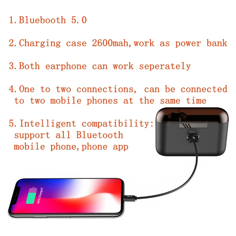 TWS, Bluetooth наушники, беспроводные наушники, гарнитура, игровая гарнитура с микрофоном для телефона, портативная батарея Q36 INTKOOT