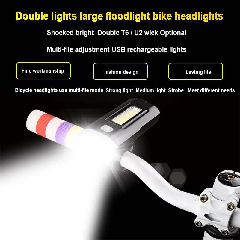 Top WEST BIKING USB Rechargeable Bike Light Front Handlebar Sports Cycling Led Lights Battery Flashlight Torch Bicycle Headlights 3