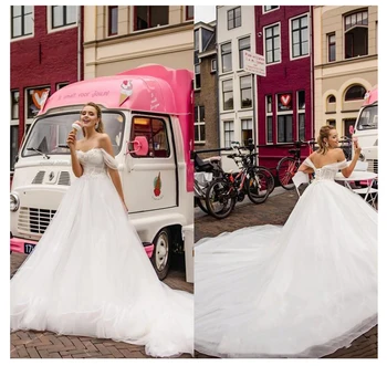 

LORIE Boho Wedding Dress 2019 Off The Shoulder Appliques Sleeveless Bride Dress White Lace Top Wedding Gown Free Shipping 2019