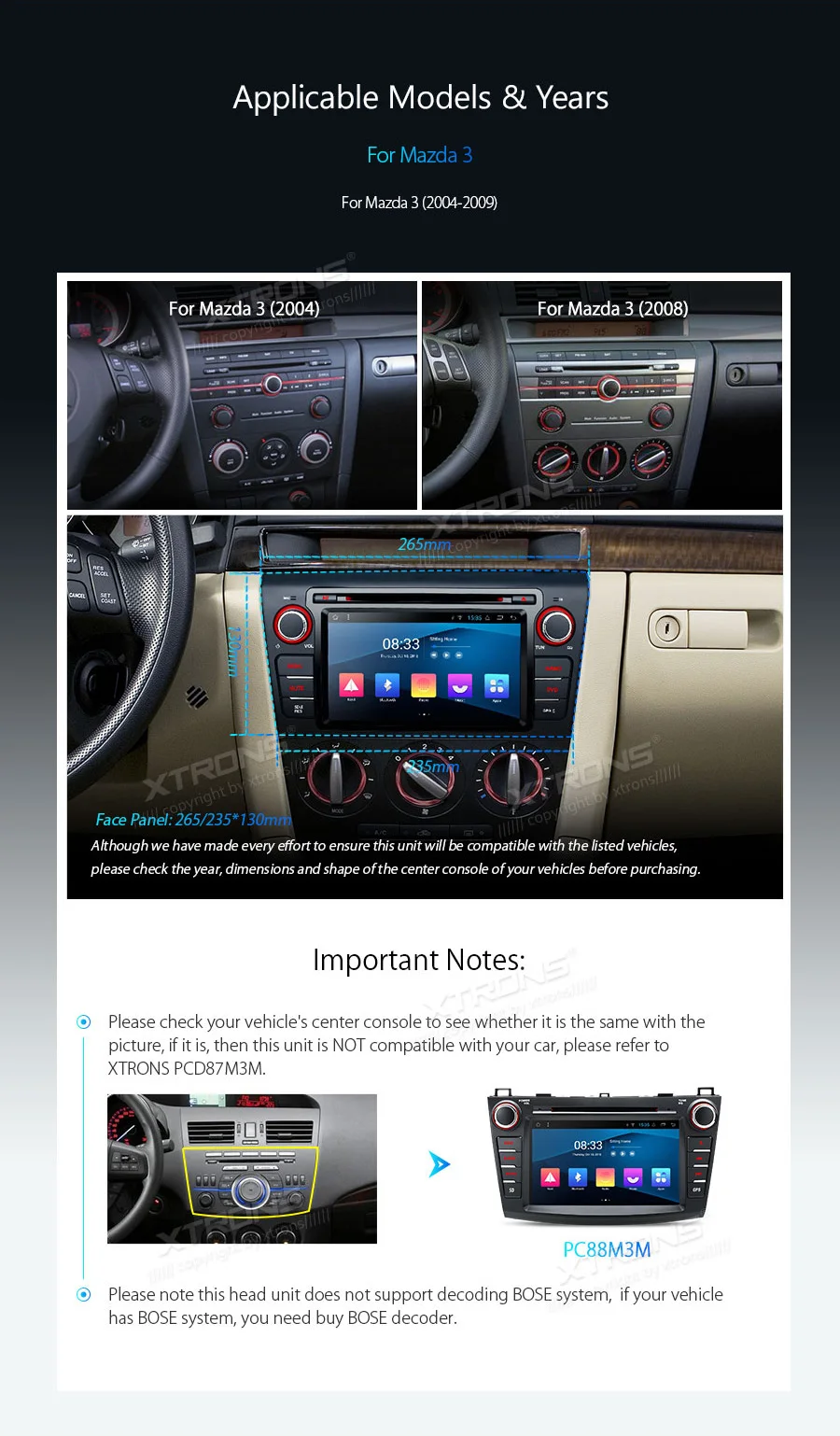 Sale 7" Android 8.1 Oreo OS Car DVD Multimedia Navigation GPS Radio for Mazda 3 2004-2009 with Split Screen Function Support 3
