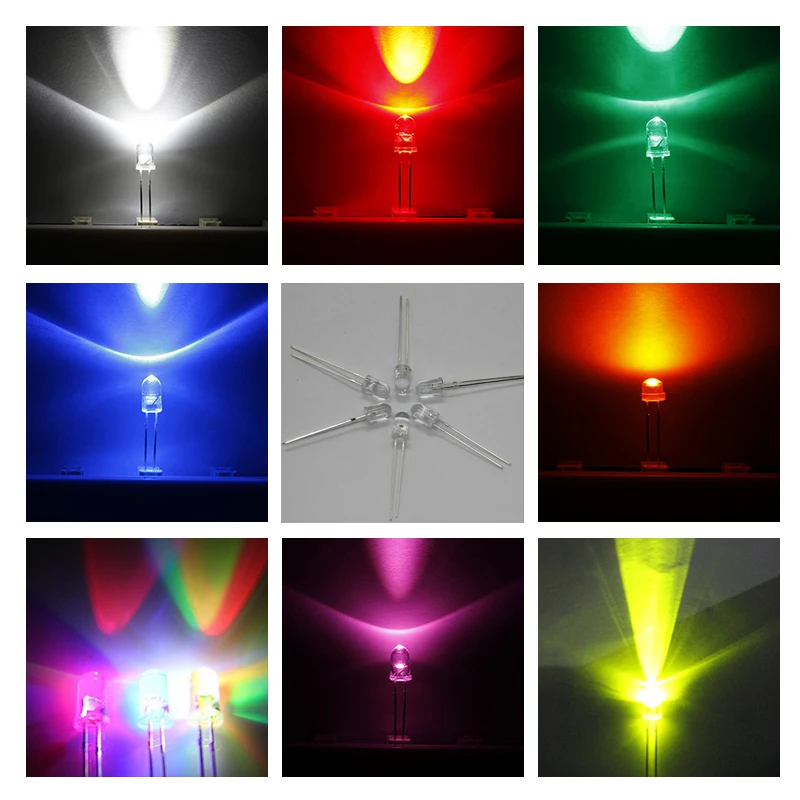 5 MM LED diode light Round Assorted kit Water Clear bright LED set White Yellow purple pink 7 seven color light emitting diode
