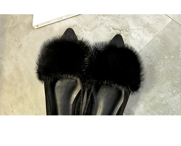 Luxury designer mink hair pointed toe creepers flats shoes high quality flock ballet flats women cozy moccasins big size 34-41