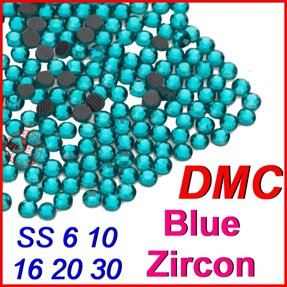 

SS6 10 16 20 30 HIgh quality Blue Zircon DMC hot fix rhinestone Iron on Crystal glass Beads Jewelry For Women DIY Clothes motifs