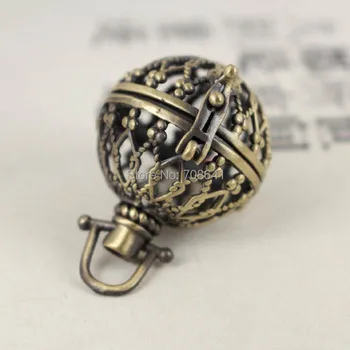 

24mm Antique Bronze tone Brushed Wish Prayer Box Hollow Filigree Chiming Ball Locket Cage Pendant Findings Craft Wholesale