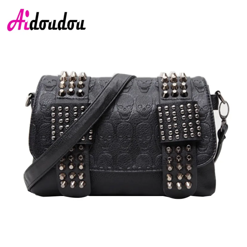 

2018 Female Skull Clutch Famous Brand Luxury Handbags Women Bags Black Designer Women's Rivet Vintage Messenger Shoulder Bags