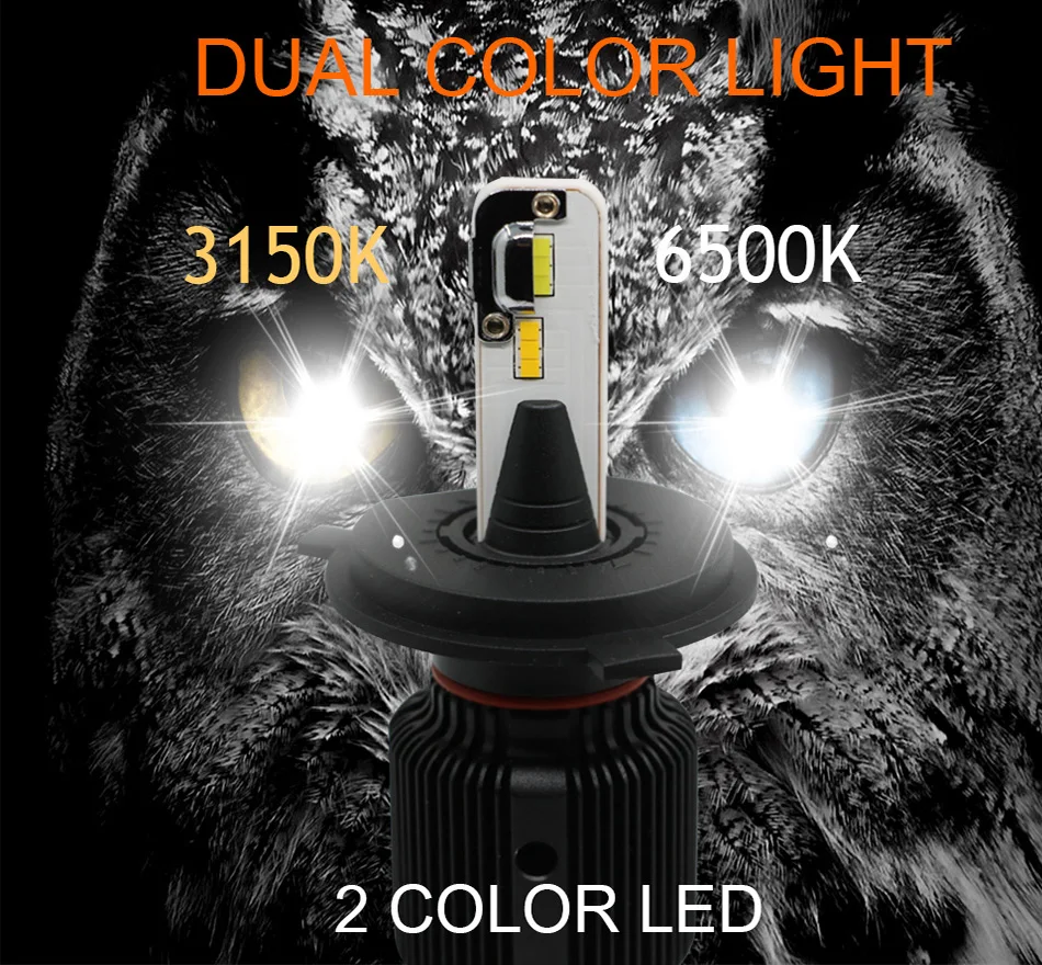 

YAMYFF H4 LED H7 H11 Car Headlight Bulbs LED H8 H9 HB3 9005 HB4 9006 Car Lights Bulb Dual Color LED Light Auto Headlamp 12V Lamp