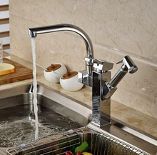 Deck Mount Single Handle Rotaion Kitchen Sink Faucet Chrome Brass Pull Out Side Sprayer Mixer Taps