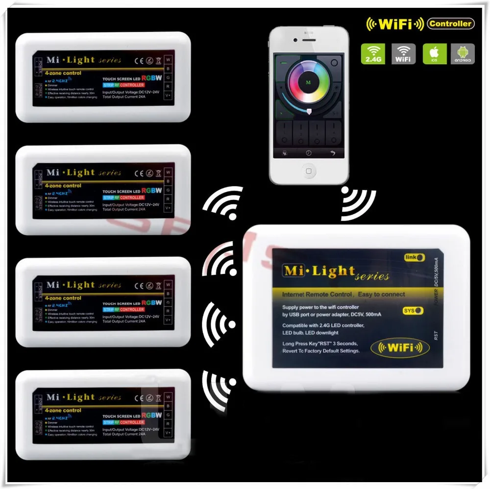 Mi Light 2.4G WiFi Controller + 4*4 Zone RGBW Controller