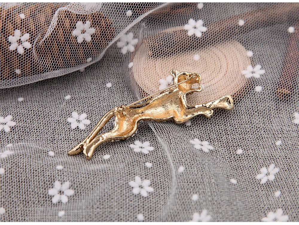 Кристалл Rhinestone леопардовая Брошь булавка металлическое животное Гепард в форме