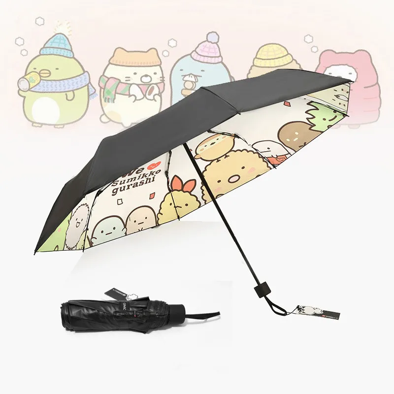 Мультфильм Мы Sumikko gurash зонтик три-складной Сумико гураши Ветрозащитный складной Анти-УФ солнце дождь карманный зонтик черный