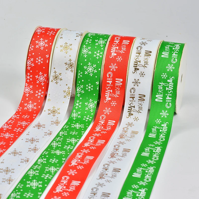 50 yards/lot 25mm Printed Christmas ribbon gift ribbons diy headwear