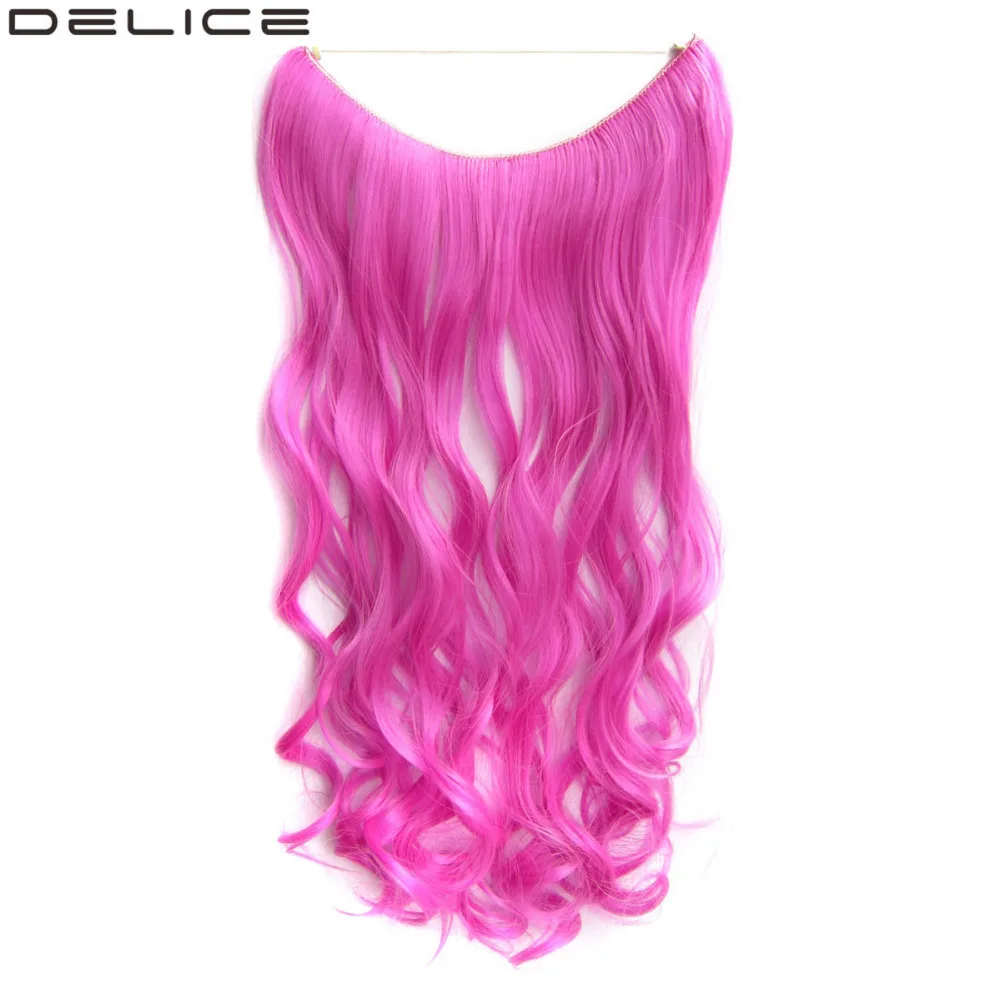 

Delice Women's Synthetic Curly Hair Extensions Colorful Rainbow Pink Invisible Fish Line Long Hair Extension 100g/pc