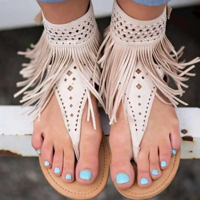 

Retro Fringe Sandals Women Flip-Flops Summer Shoes Flat Sandals Bohemia Ladies Gladiator Sandals Women Buckle Strap Sandalias