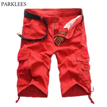 Новое поступление, мужские шорты Карго красного цвета, повседневные модные шорты с карманами, мужские хлопковые свободные легкие шорты красного цвета