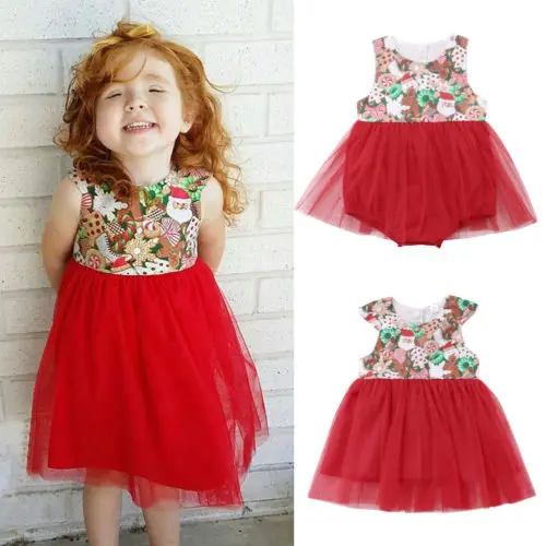 

Cute Xmas Kids Baby Girls Sisters Matching Clothes Cartoon Santa Snow Print Romper Dress Sleeve Tutu Family Christmas Outfits