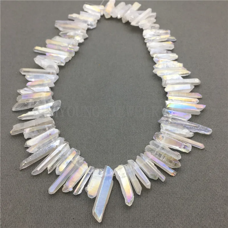 MY0582 Natural Raw Crystal Titanium White Quartz Stick Beads,Spikes Point Top Drilled Necklace Making Beads (1)