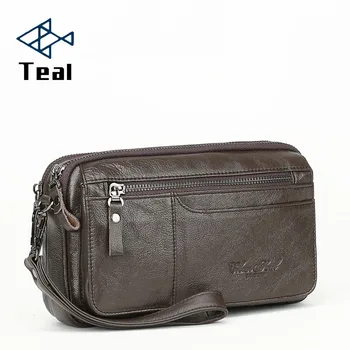 

Men Wallets Double Zipper Genuine Leather soft Wallet Men Coin Purses Fashion Long Male Clutch Bag With Phone Pocket
