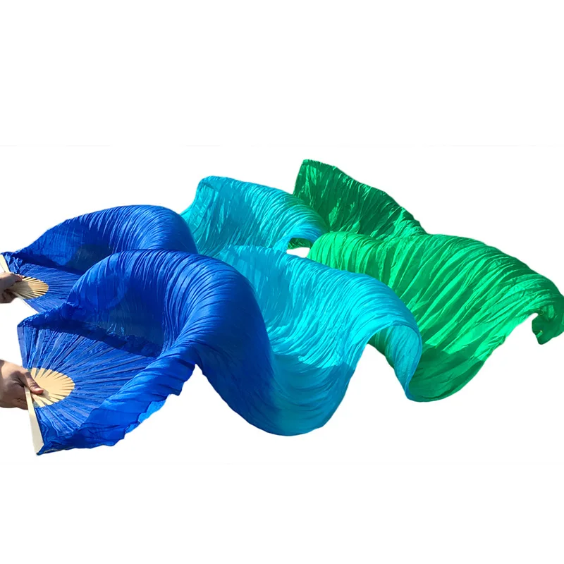 Выступления 100% шелк танец живота поклонников градиент Цвет аксессуары для танца живота Танцы шелка вентилятора Королевский синий цвет +