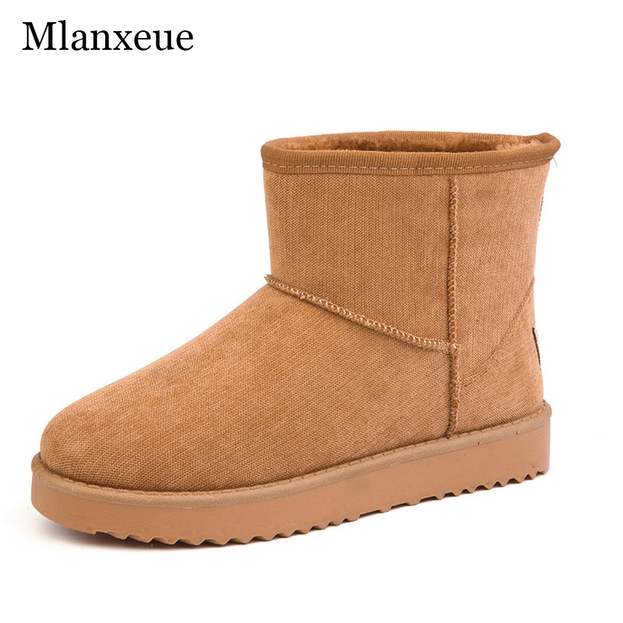 

MLANXEUE Winter Retro Plush Inside Flats Martin Boots Women Warm Female Short Tube Snow Shoes Casual Snow Boots