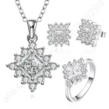 Высокое качество, подлинный 925 пробы, серебро, циркон, кристалл, кольцо, серьги, ожерелье, ювелирные наборы, квадратный цветок, свадебные украшения для невесты