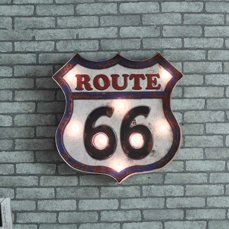 

Loft American Iron Retro Decorative Wall Lamp Hangings LED NightLight Bar Cafe Home Decoration US 66 LED Night Light IY304125-13