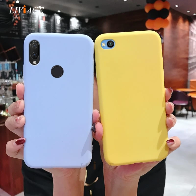 

solid candy color silicone case on for xiaomi redmi go note 7 note7 pro cute tpu phone back cover coque funda