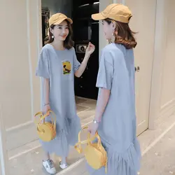 2019 Корейская версия новой сетки шить материнства платье моды хлопка с короткими рукавами юбка для беременных
