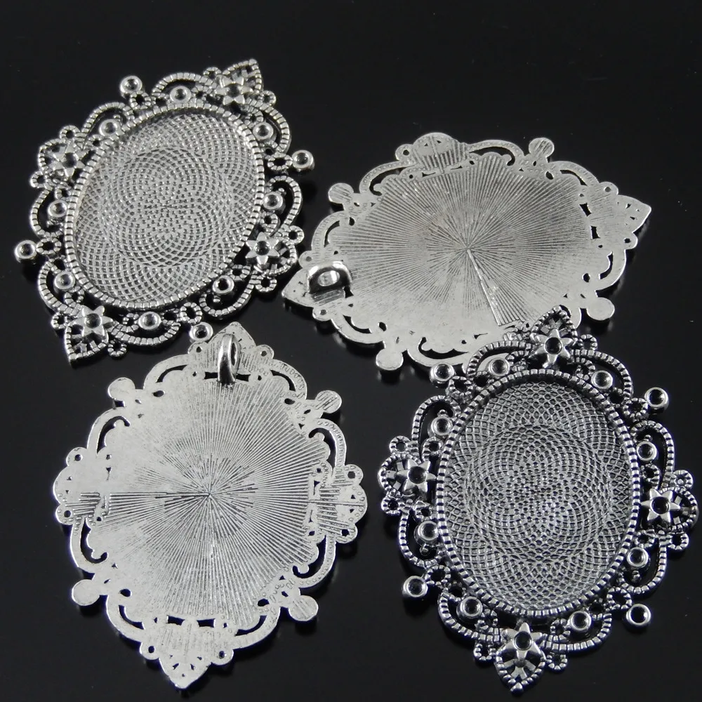5pcs/pack Vintage Antique Silver Tone Alloy Oval Necklace Pendant Charms Cameo Cabochon Setting Tray 40*30mm 68*52*3 mm AU32535|pendant