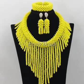 

2015 Fashion Opaque Yellow African Crystal Beads Necklace Set Nigerian Wedding African Beads Jewelry Set Free shipping AMJ730