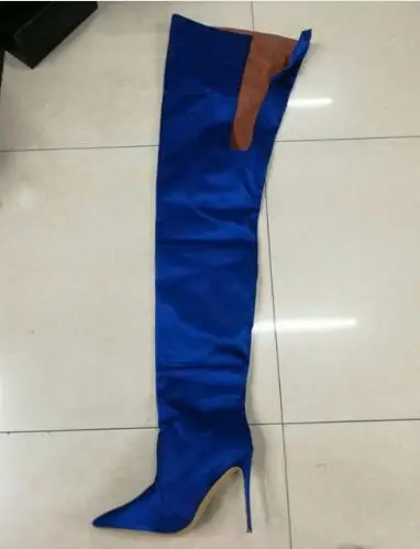 rouge Genou Soirée De Luxe Cm Piste Talons À Hauts Noir 12 pourpre Satin 2019 orange bleu Bottes Femmes Pointu Dessus Du Chaussures Bout doBshxtrQC